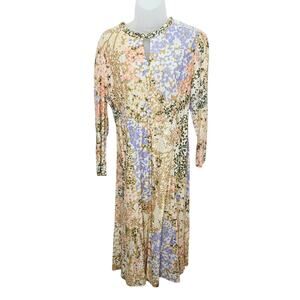 Vintage Berkshire B-Tween 60's Gold Metallic Floral 3/4 Sleeve Aline Dress